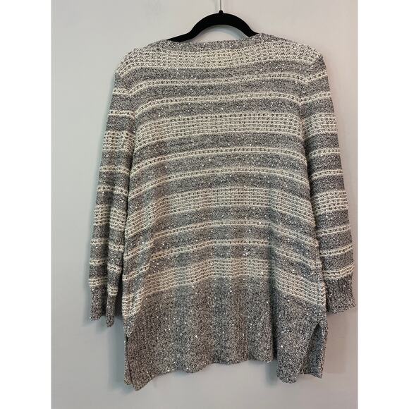 Emaline, Size Medium, Gray and White Sparkle Knit Sweater, Long, Shimmer, Soft - Picture 6 of 7